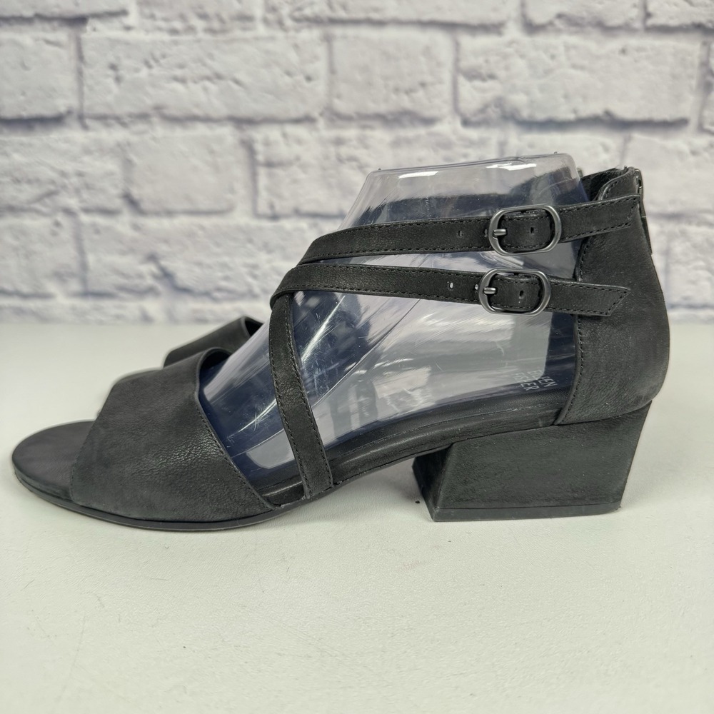 Eileen Fisher Womens Black Kyra Nubuck Block Heel Strappy Sandals Size 9 - Picture 6 of 11